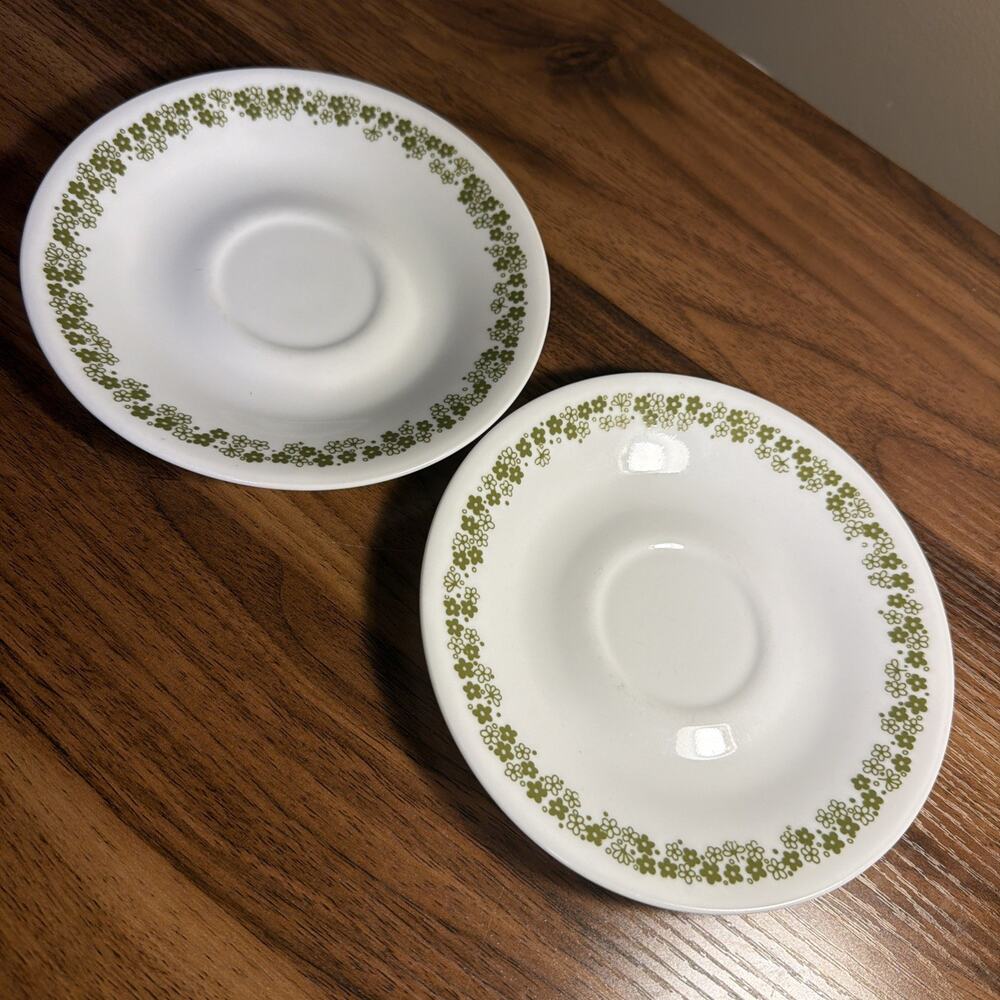 Vtg Corelle Saucers Set of 2 Spring Blossom Green Crazy Daisy